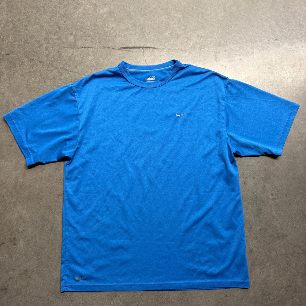 Nike FIT DRY Mens Blue Short Sleeve Performance T-Shirt Size M Swoosh Logo